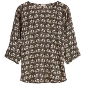 Pixley Cream and Black Elephant Printed Round Neck Blouse Size Large